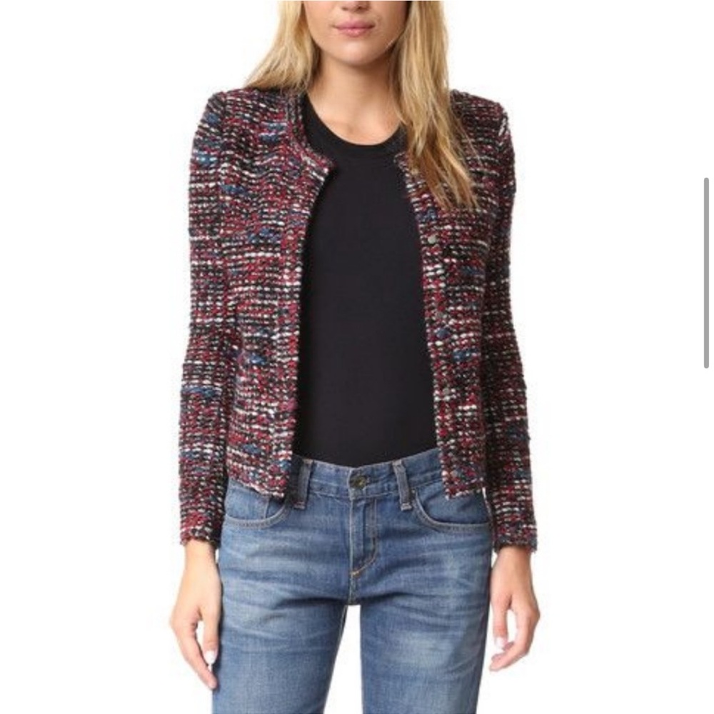 IRO 34/4 Carene Tweed Jacket Knit Knotted Boucle Red Black Wool Blend Blazer